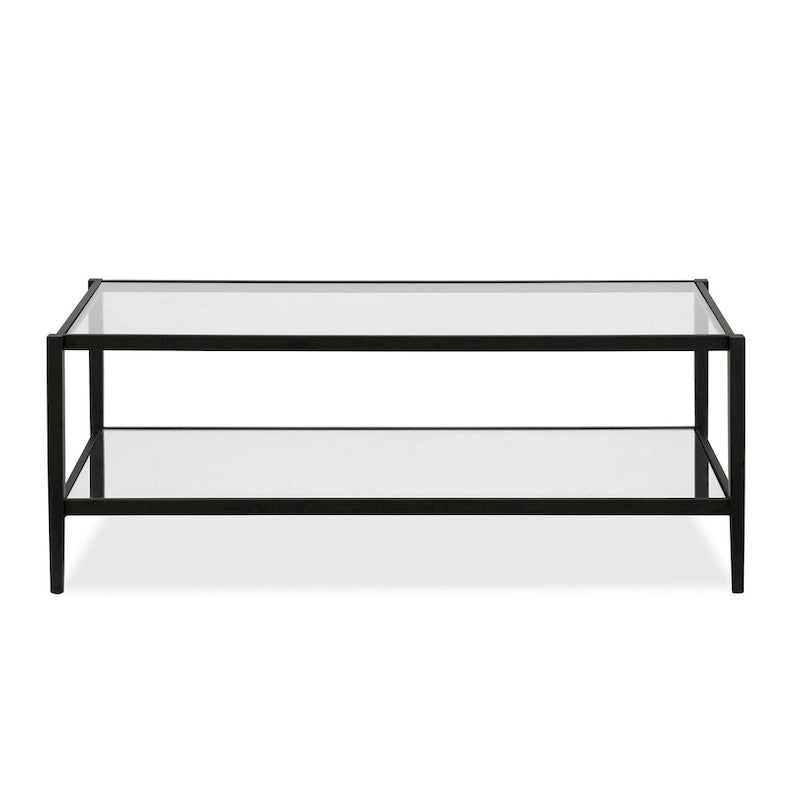 Table basse rectangulaire moderne en verre avec cadre en acier et étagère de rangement pour salon - 114,3 cm (L) x 50,8 cm (l) x 43,2 cm (H)