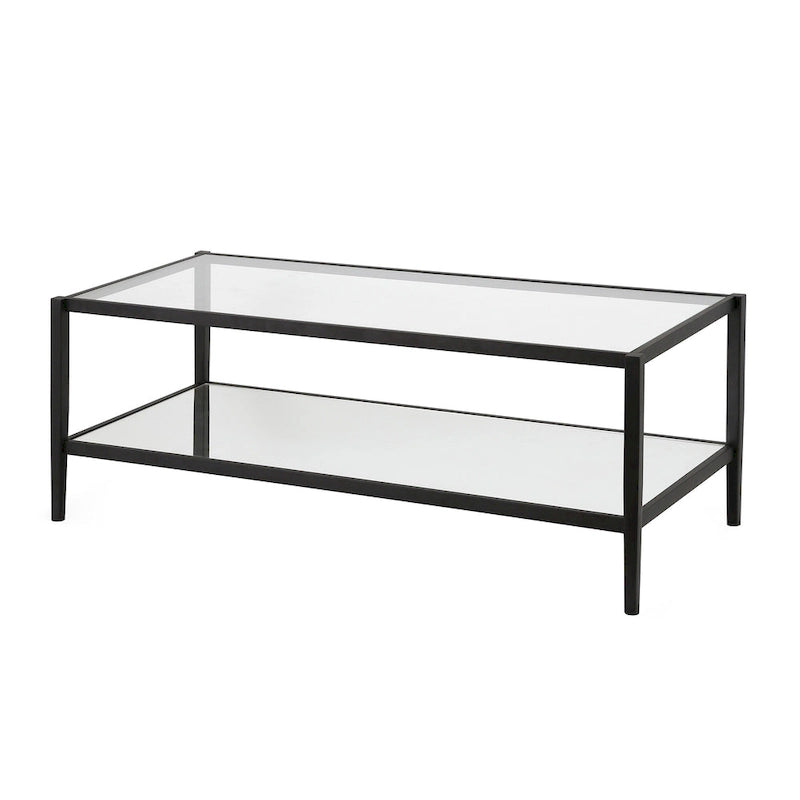 Table basse rectangulaire moderne en verre avec cadre en acier et étagère de rangement pour salon - 114,3 cm (L) x 50,8 cm (l) x 43,2 cm (H)