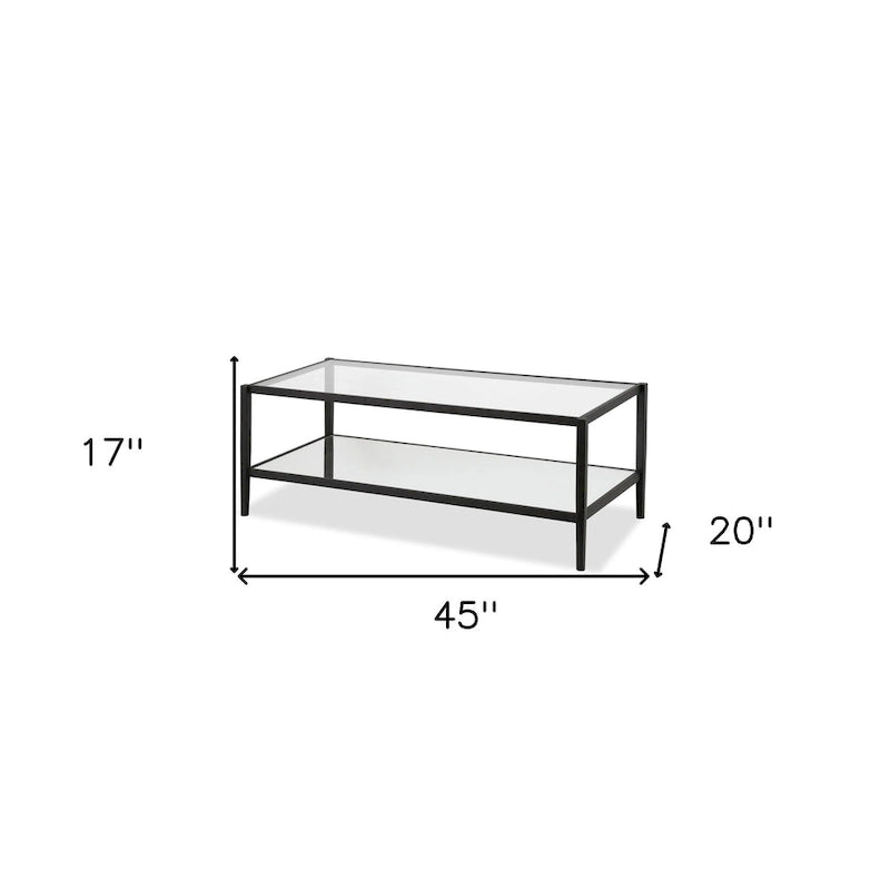 Table basse rectangulaire moderne en verre avec cadre en acier et étagère de rangement pour salon - 114,3 cm (L) x 50,8 cm (l) x 43,2 cm (H)