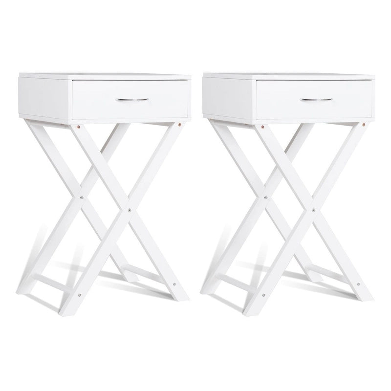 Costway Table de Chevet 2 Pièces avec Tiroir en X, Table d'Appoint Moderne