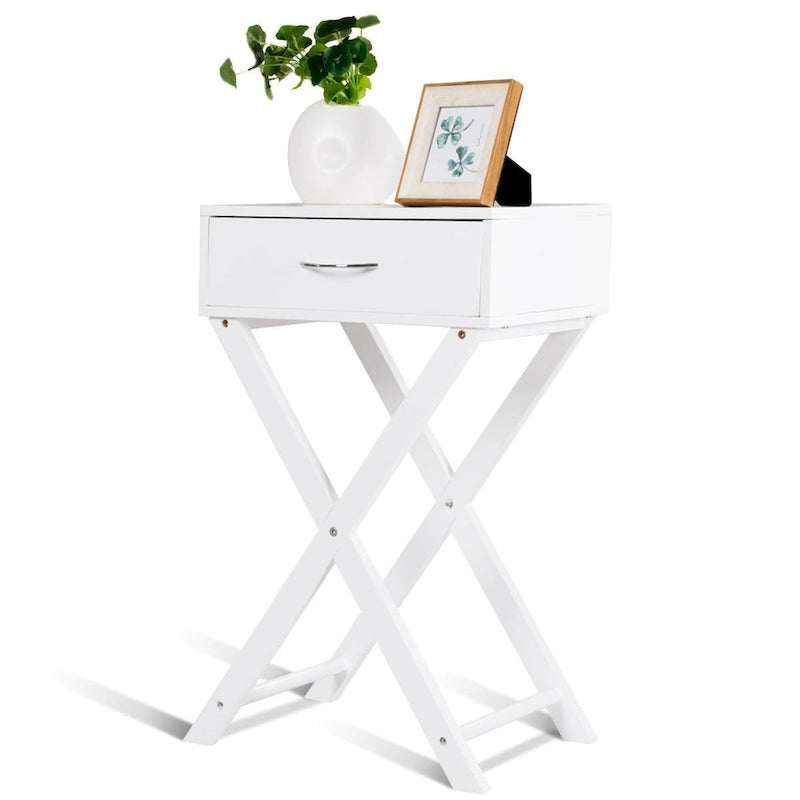 Costway Table de Chevet 2 Pièces avec Tiroir en X, Table d'Appoint Moderne