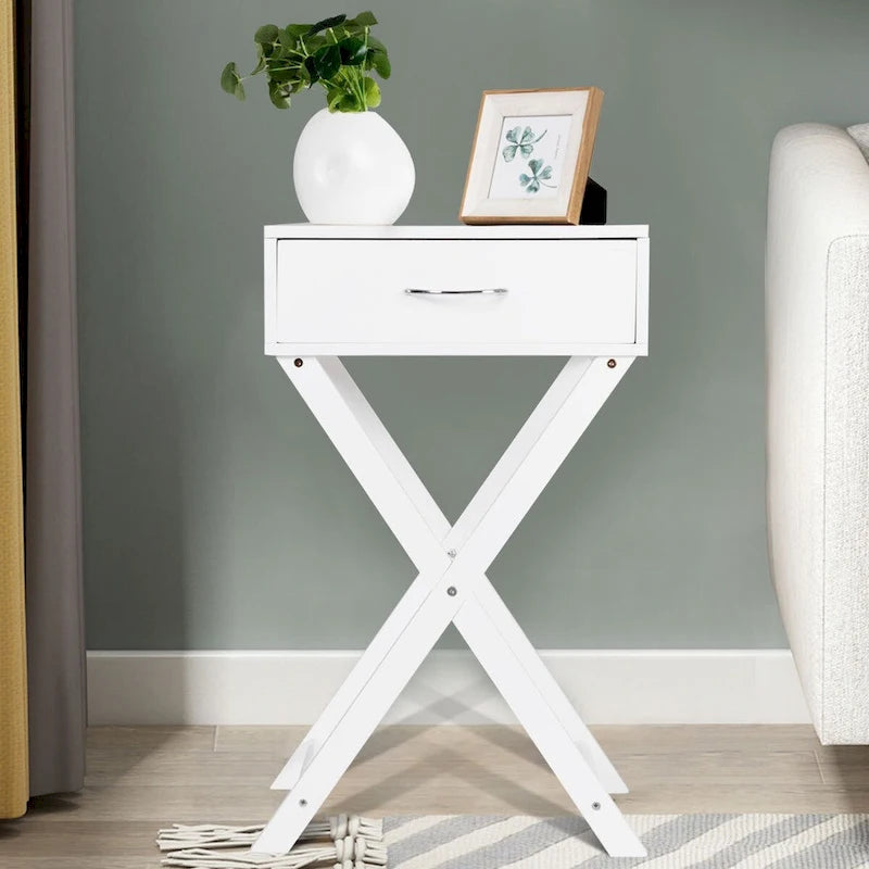 Costway Table de Chevet 2 Pièces avec Tiroir en X, Table d'Appoint Moderne