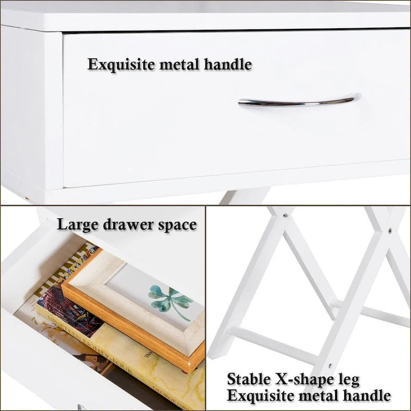 Costway Table de Chevet 2 Pièces avec Tiroir en X, Table d'Appoint Moderne