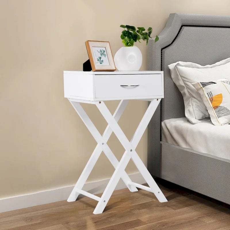 Costway Table de Chevet 2 Pièces avec Tiroir en X, Table d'Appoint Moderne