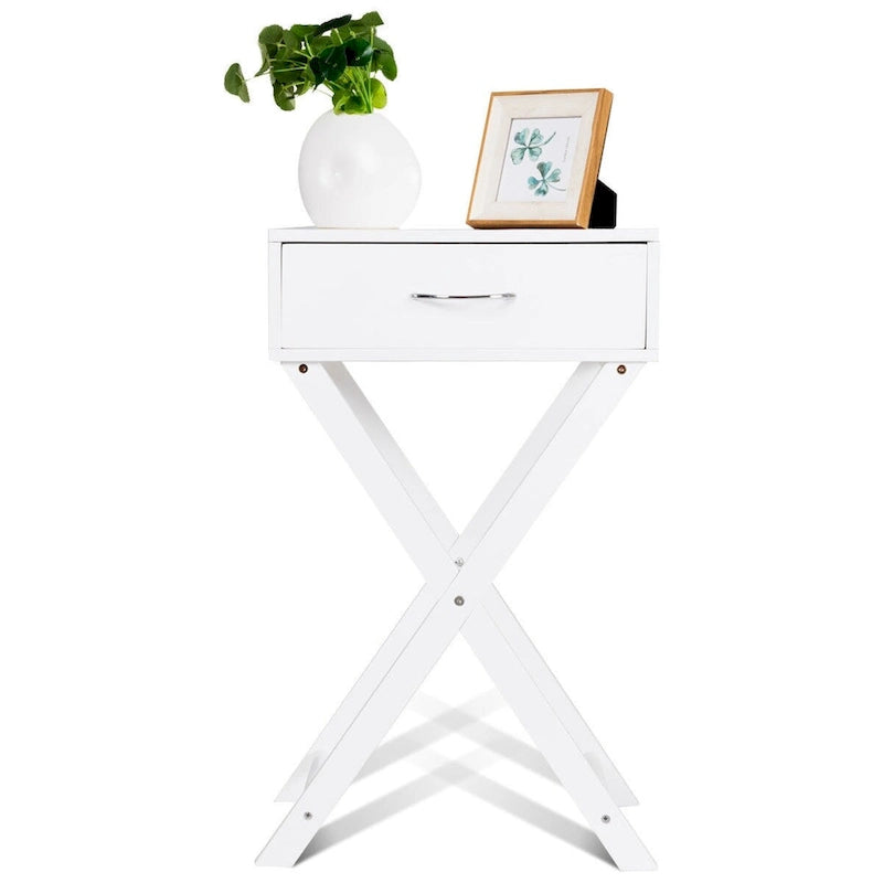 Costway Table de Chevet 2 Pièces avec Tiroir en X, Table d'Appoint Moderne