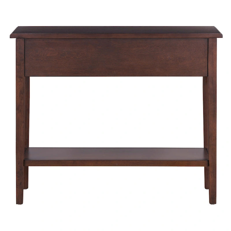 38.2 Table console rustique avec étagère ouverte et trois tiroirs, pieds en bois d'hévéa