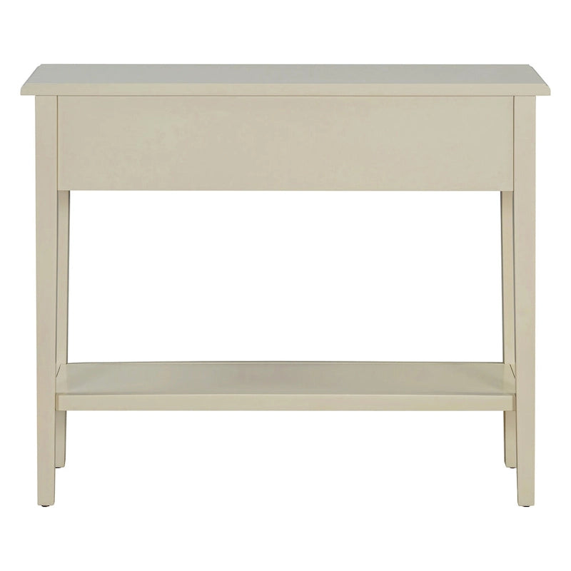 38.2 Table console rustique avec étagère ouverte et trois tiroirs, pieds en bois d'hévéa