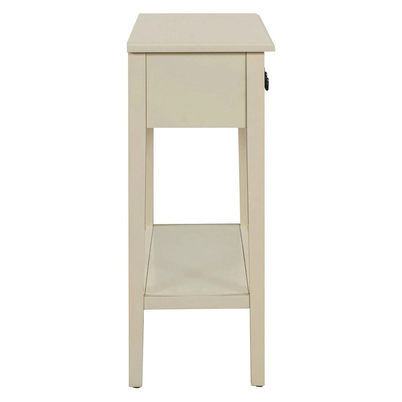 38.2 Table console rustique avec étagère ouverte et trois tiroirs, pieds en bois d'hévéa