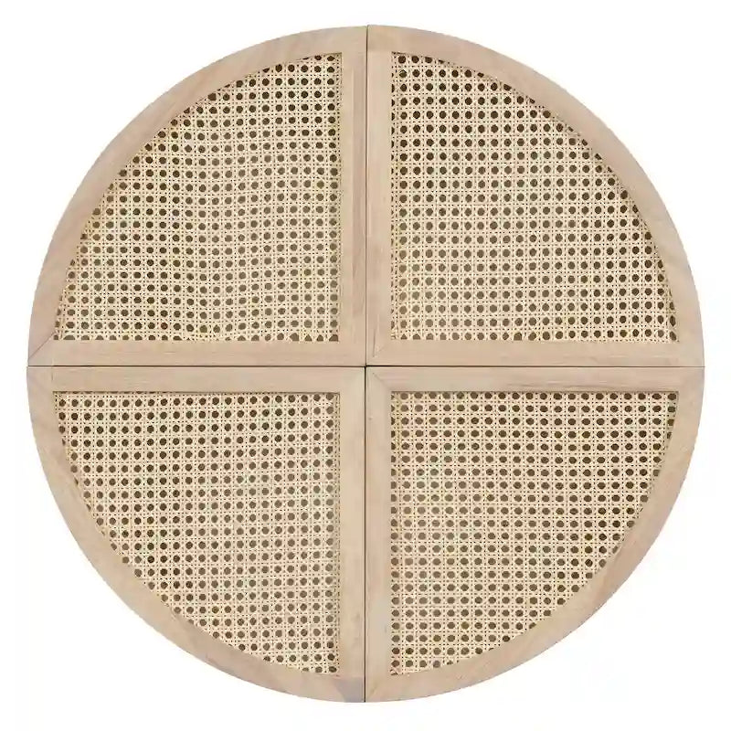 31.4 Table basse modulaire en bois moderne avec rotin naturel et rangement pour salon