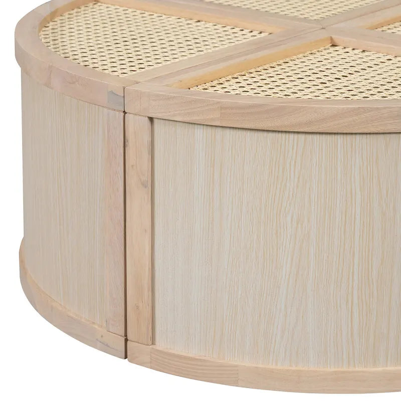 31.4 Table basse modulaire en bois moderne avec rotin naturel et rangement pour salon