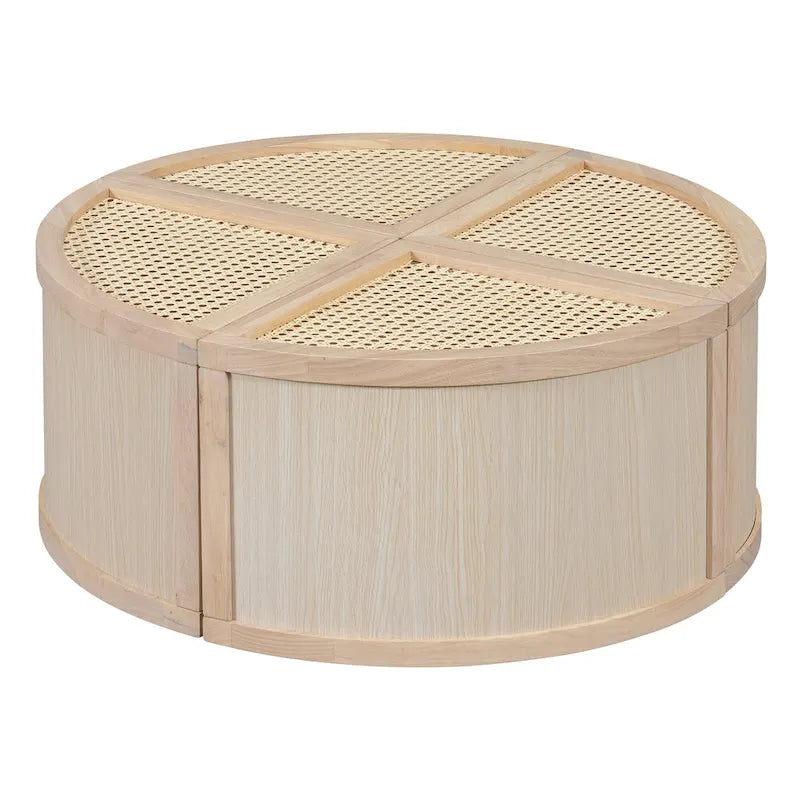 31.4 Table basse modulaire en bois moderne avec rotin naturel et rangement pour salon