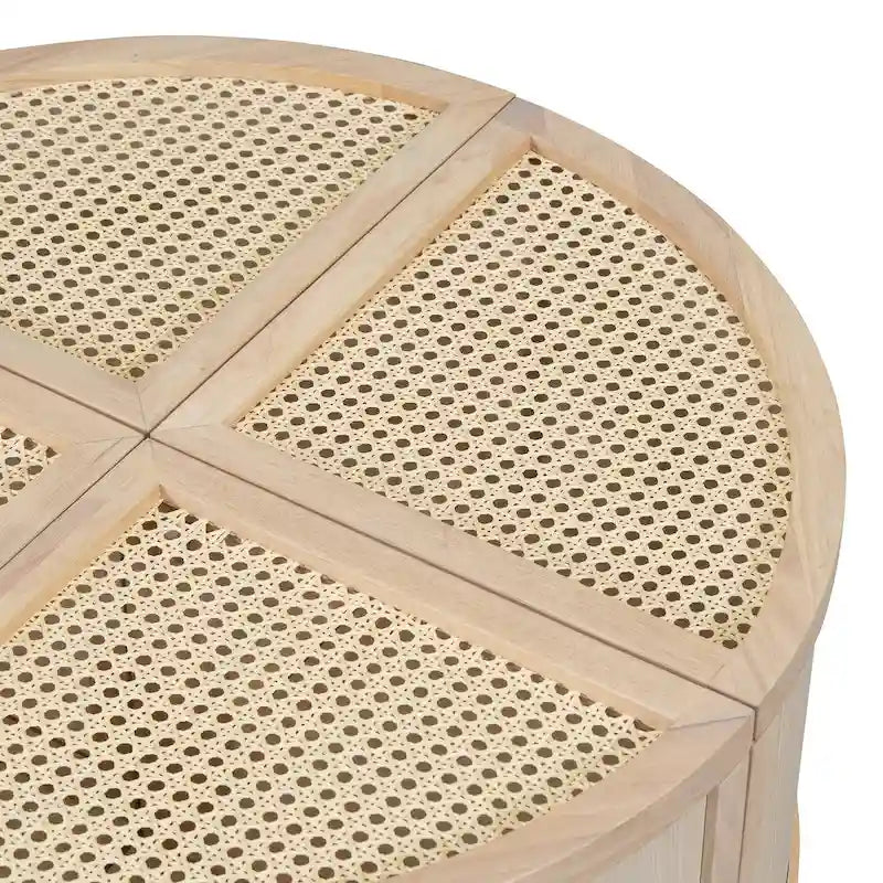 31.4 Table basse modulaire en bois moderne avec rotin naturel et rangement pour salon