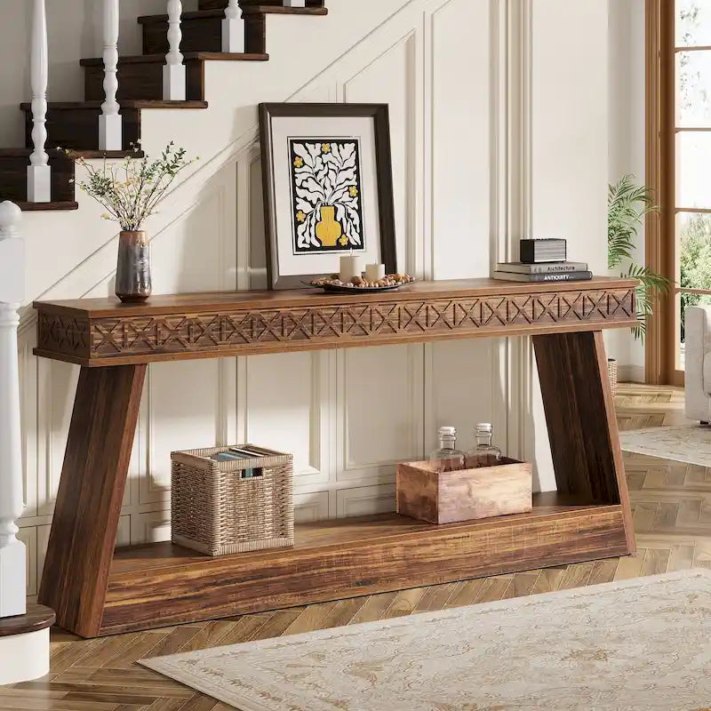 Console de ferme à 2 niveaux pour entrée, salon, couloir, hall d'accueil - 70,87 P x 11,81 L x 31,5 H