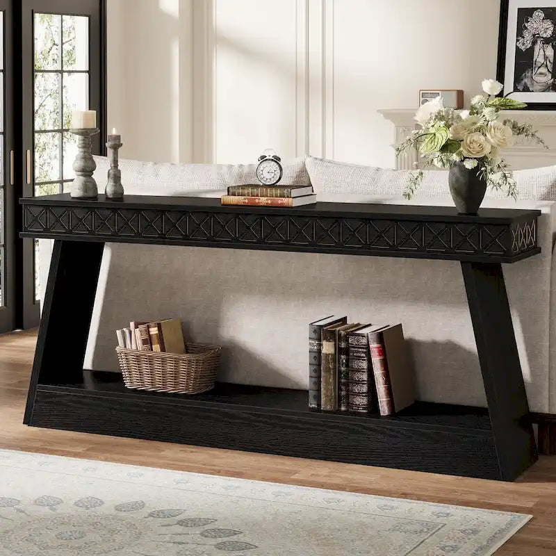 Console de ferme à 2 niveaux pour entrée, salon, couloir, hall d'accueil - 70,87 P x 11,81 L x 31,5 H