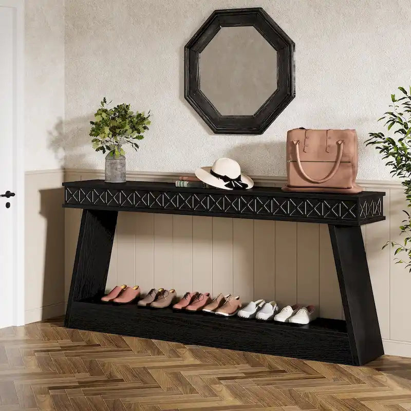 Console de ferme à 2 niveaux pour entrée, salon, couloir, hall d'accueil - 70,87 P x 11,81 L x 31,5 H