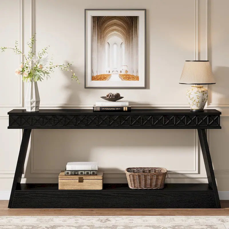 Console de ferme à 2 niveaux pour entrée, salon, couloir, hall d'accueil - 70,87 P x 11,81 L x 31,5 H