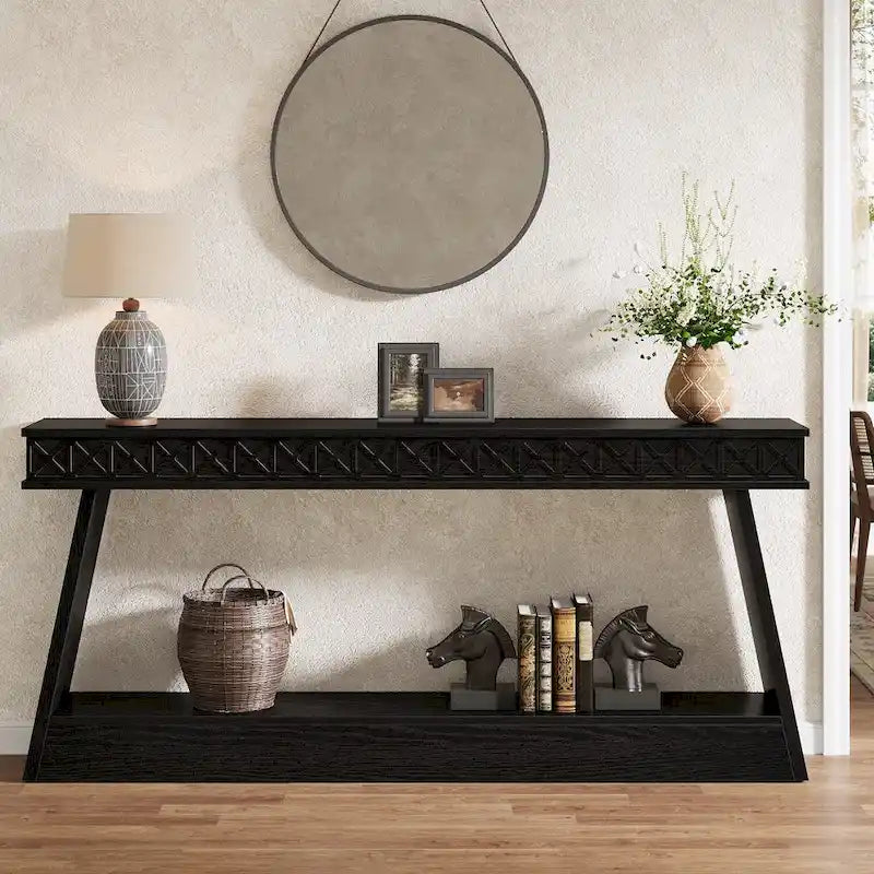 Console de ferme à 2 niveaux pour entrée, salon, couloir, hall d'accueil - 70,87 P x 11,81 L x 31,5 H