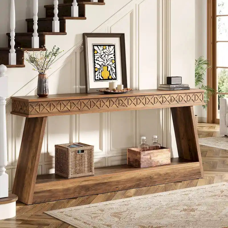 Console de ferme à 2 niveaux pour entrée, salon, couloir, hall d'accueil - 70,87 P x 11,81 L x 31,5 H