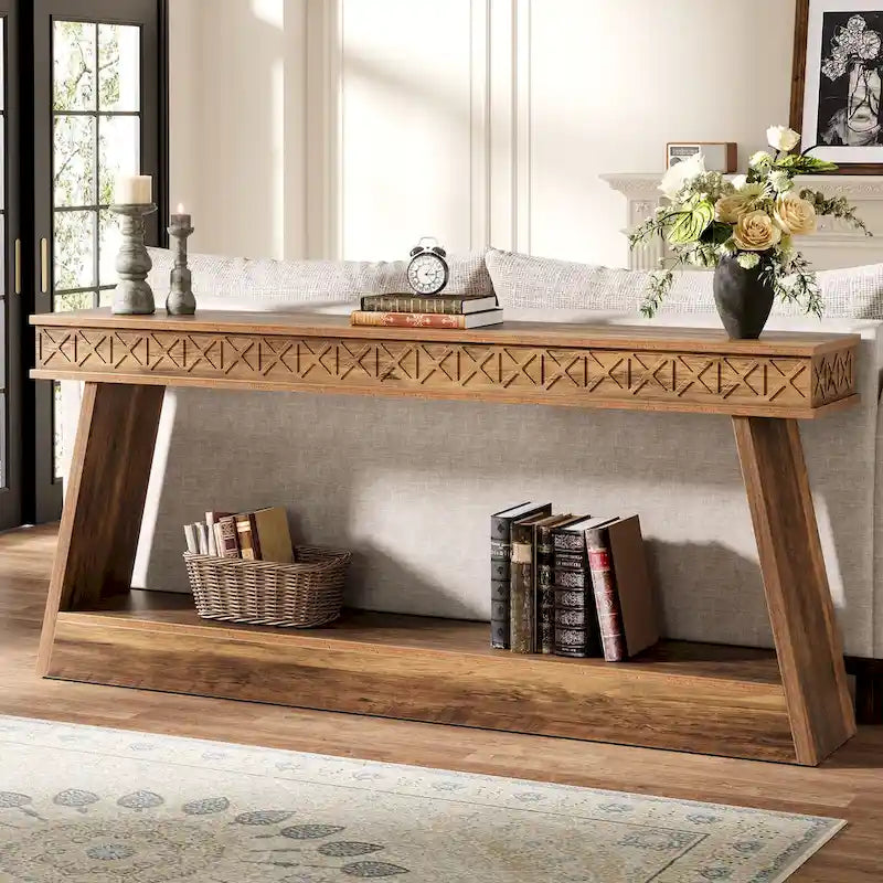 Console de ferme à 2 niveaux pour entrée, salon, couloir, hall d'accueil - 70,87 P x 11,81 L x 31,5 H