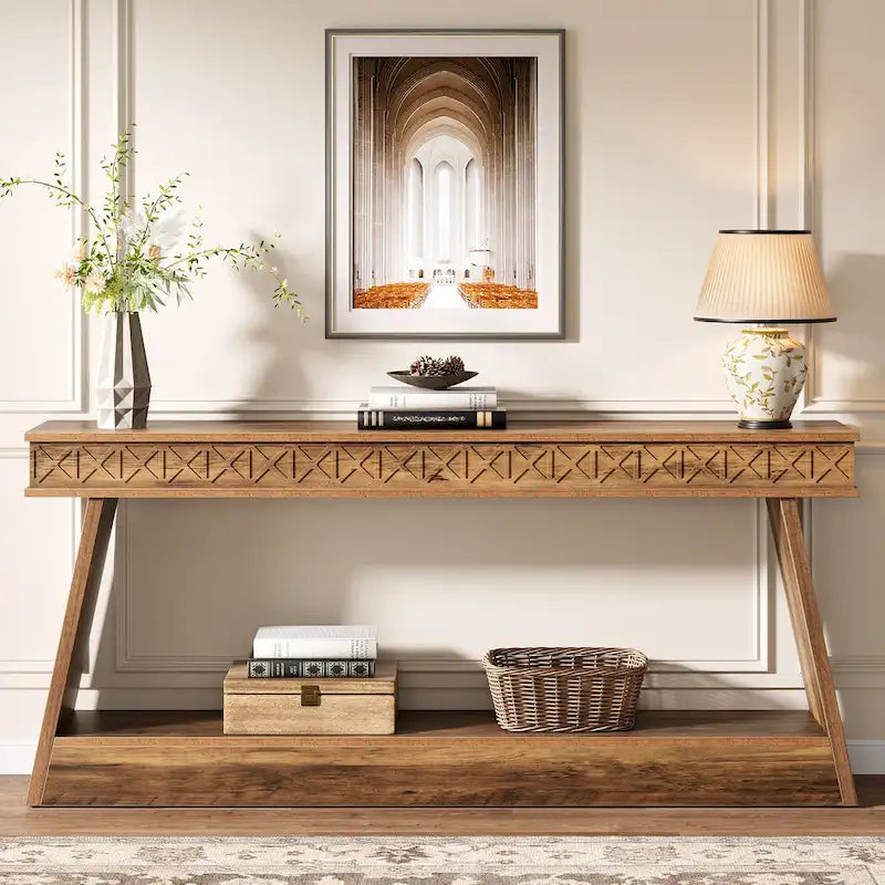 Console de ferme à 2 niveaux pour entrée, salon, couloir, hall d'accueil - 70,87 P x 11,81 L x 31,5 H