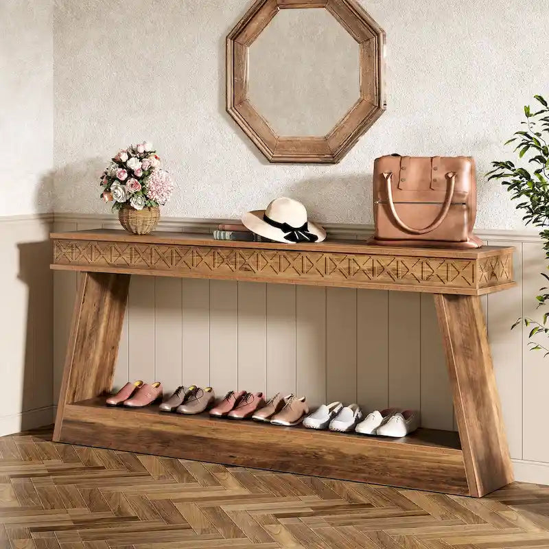 Console de ferme à 2 niveaux pour entrée, salon, couloir, hall d'accueil - 70,87 P x 11,81 L x 31,5 H
