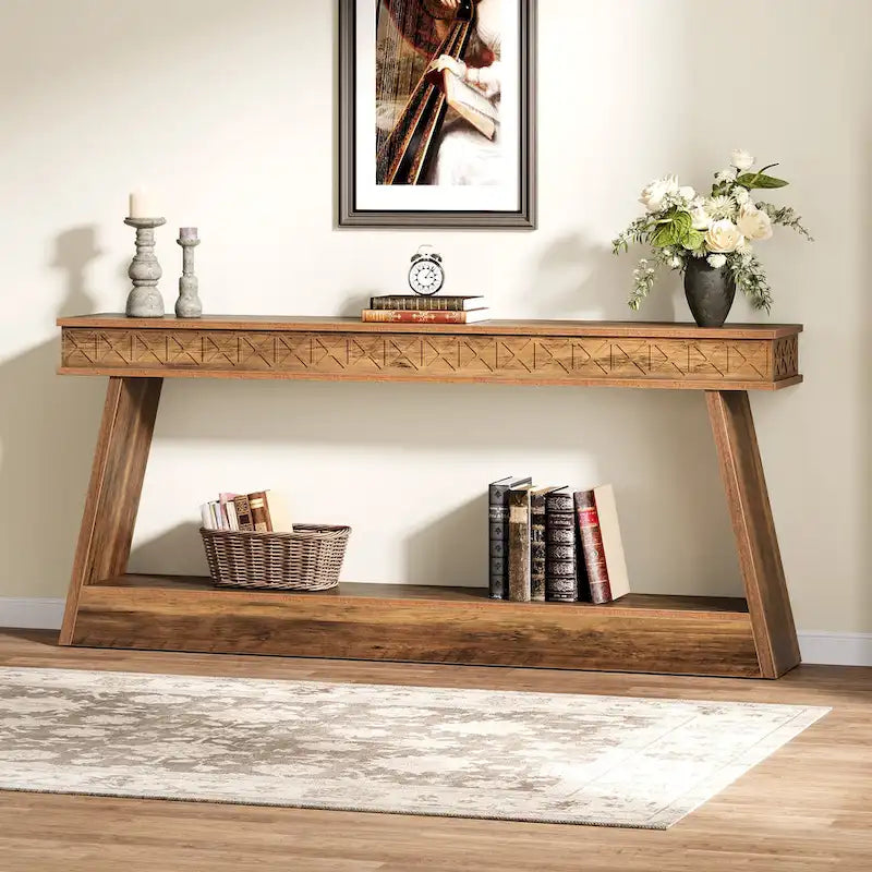 Console de ferme à 2 niveaux pour entrée, salon, couloir, hall d'accueil - 70,87 P x 11,81 L x 31,5 H