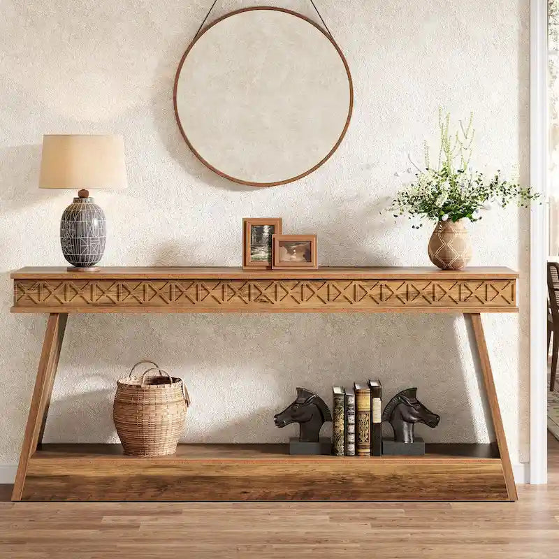 Console de ferme à 2 niveaux pour entrée, salon, couloir, hall d'accueil - 70,87 P x 11,81 L x 31,5 H