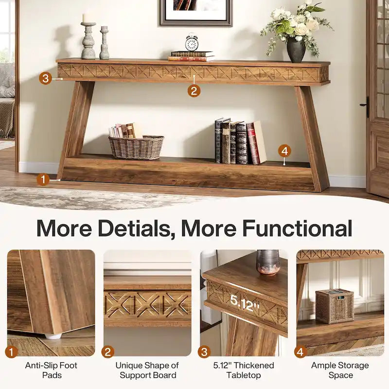Console de ferme à 2 niveaux pour entrée, salon, couloir, hall d'accueil - 70,87 P x 11,81 L x 31,5 H