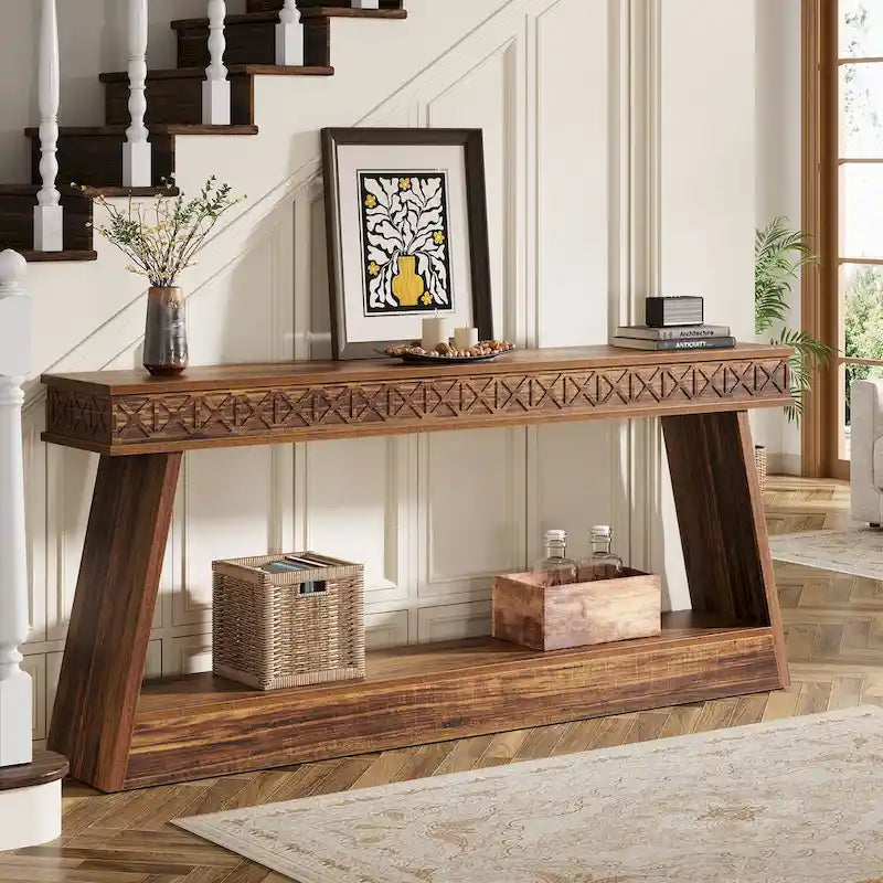 Console de ferme à 2 niveaux pour entrée, salon, couloir, hall d'accueil - 70,87 P x 11,81 L x 31,5 H