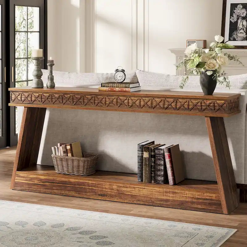 Console de ferme à 2 niveaux pour entrée, salon, couloir, hall d'accueil - 70,87 P x 11,81 L x 31,5 H