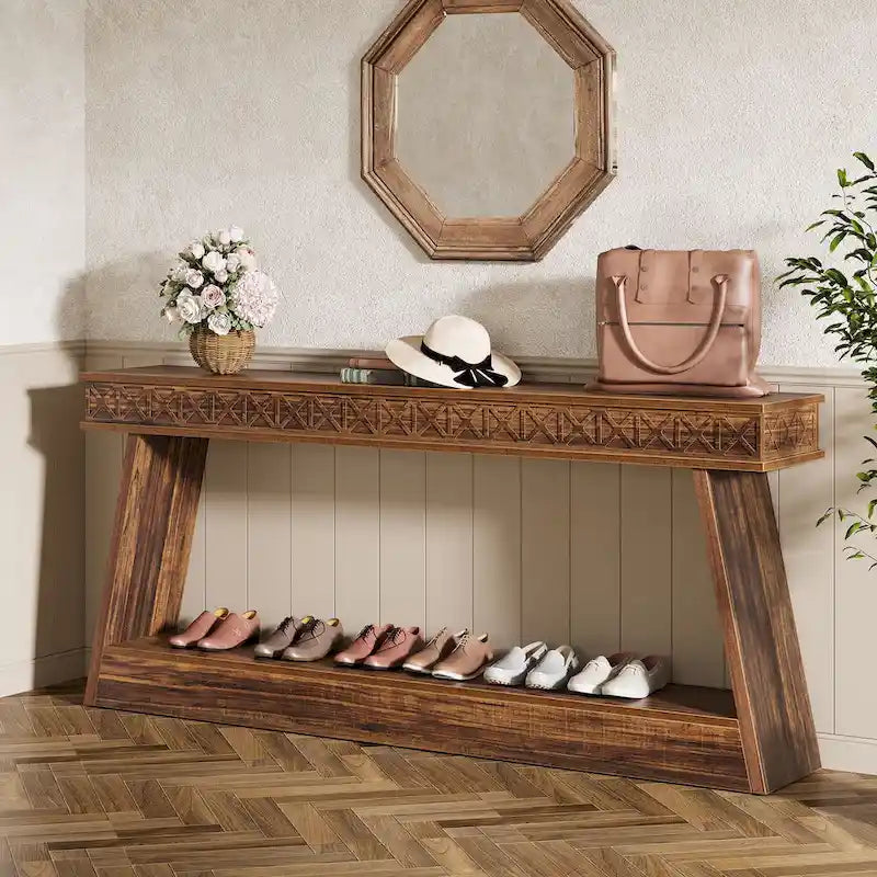 Console de ferme à 2 niveaux pour entrée, salon, couloir, hall d'accueil - 70,87 P x 11,81 L x 31,5 H