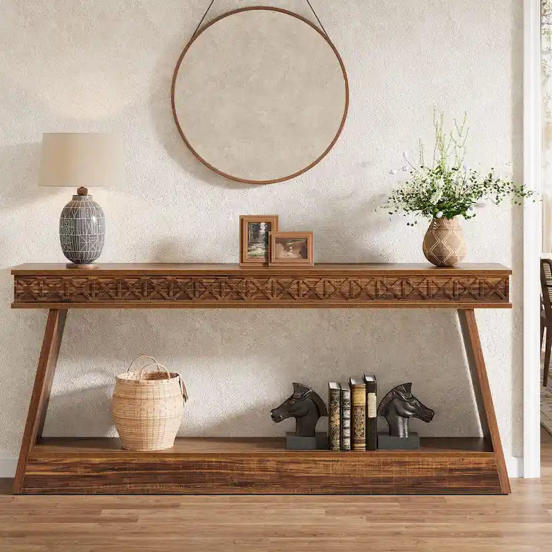 Console de ferme à 2 niveaux pour entrée, salon, couloir, hall d'accueil - 70,87 P x 11,81 L x 31,5 H