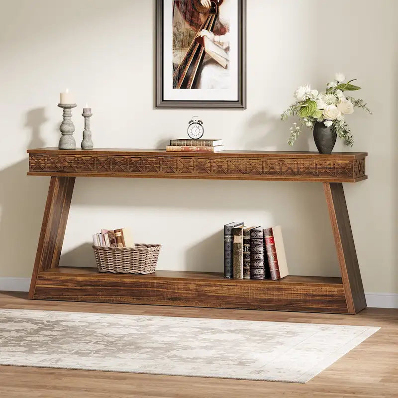 Console de ferme à 2 niveaux pour entrée, salon, couloir, hall d'accueil - 70,87 P x 11,81 L x 31,5 H