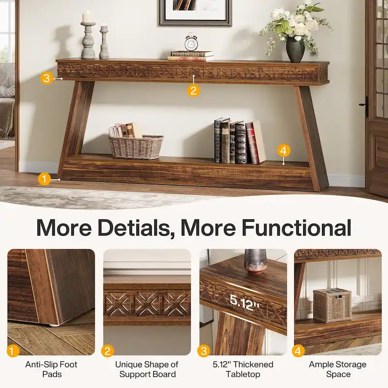 Console de ferme à 2 niveaux pour entrée, salon, couloir, hall d'accueil - 70,87 P x 11,81 L x 31,5 H