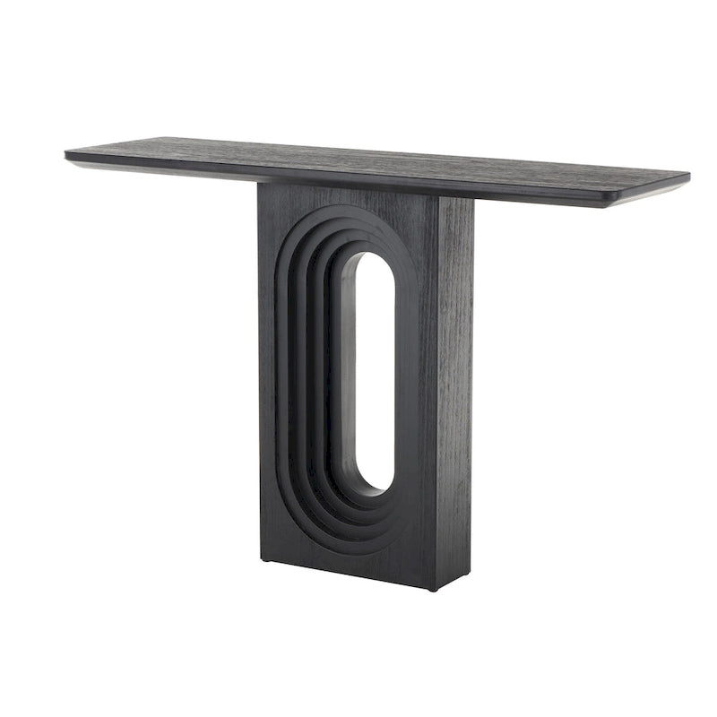 Wooden Console Table with Oval Carved Pedestal Base - Black - Roche River Decor