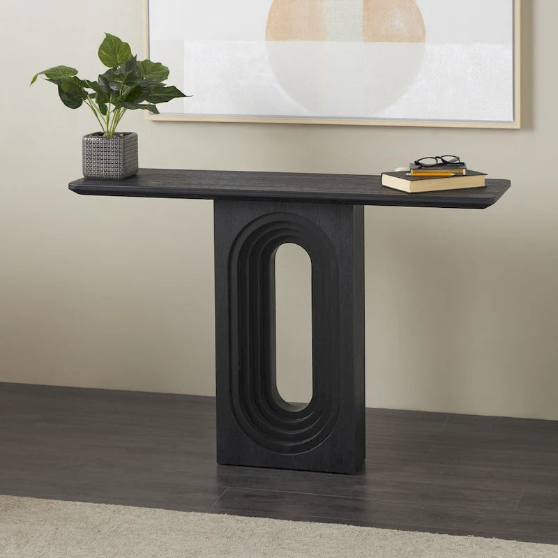 Console en bois avec pied sculpté ovale - Noir - Roche River Decor