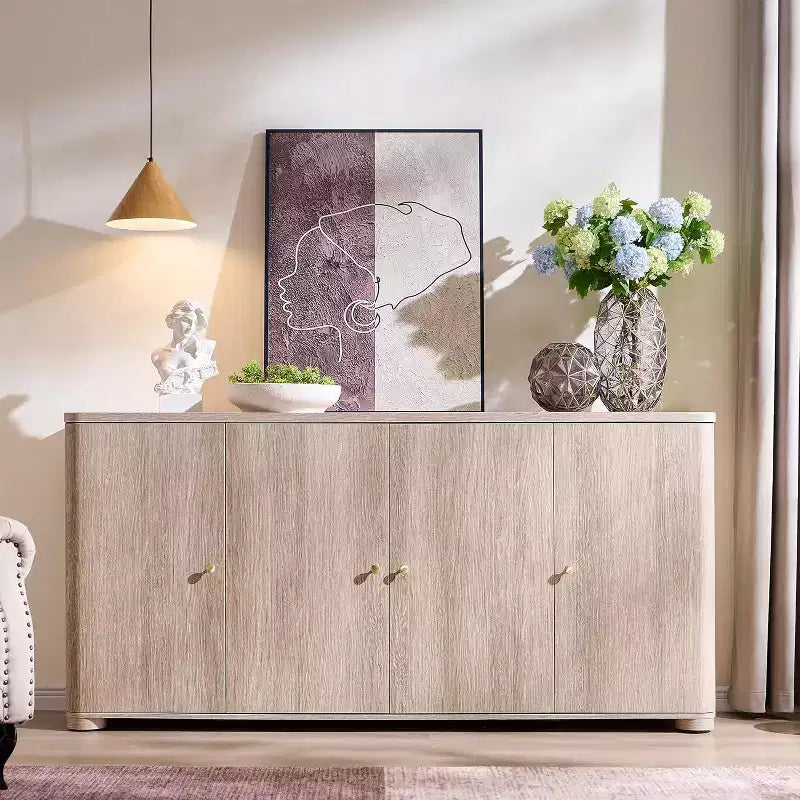 Buffet de cuisine avec 4 portes et étagères, grand buffet de rangement moderne, buffet de rangement de 66 po pour bar à café