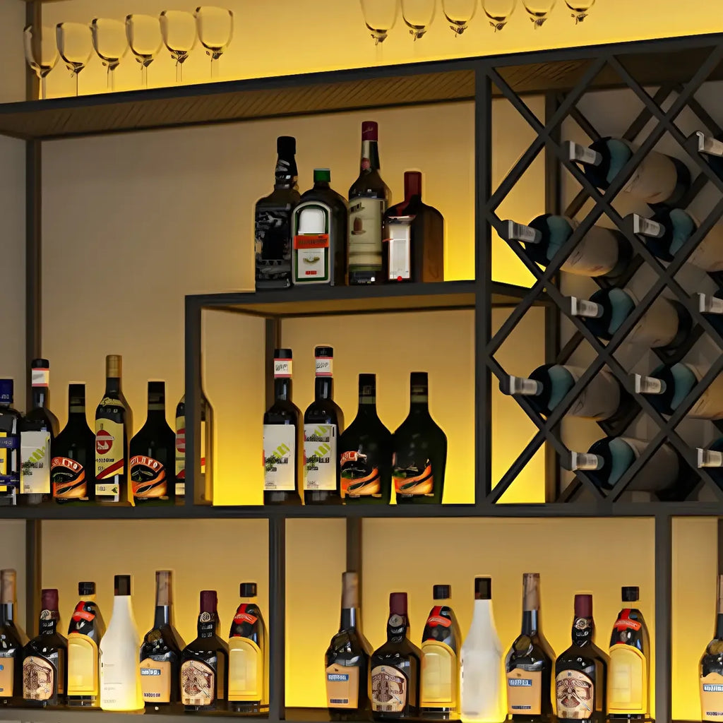 Range-bouteilles mural en métal noir rectangulaire