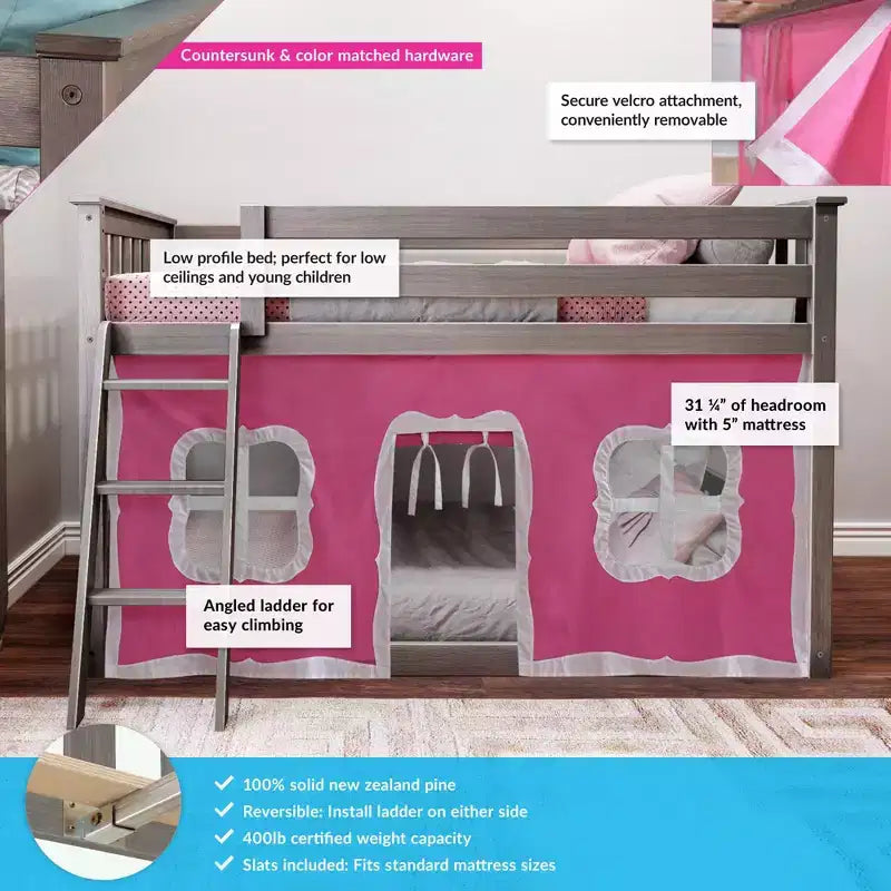 Lit superposé bas Max & Lily double sur double avec rideaux