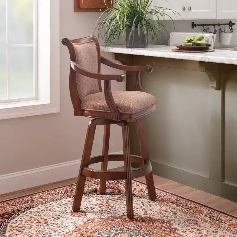 31" Upholstery Swivel Barstool with Arms - Light Brown