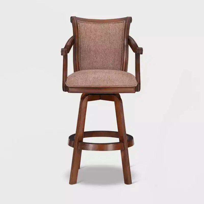 31" Upholstery Swivel Barstool with Arms - Light Brown