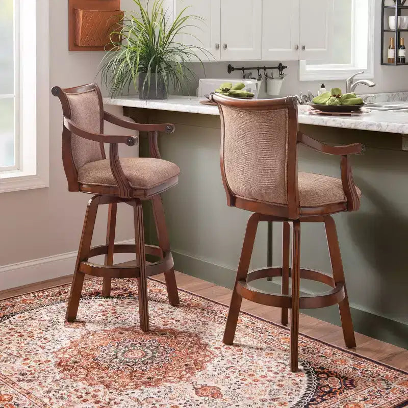 31" Upholstery Swivel Barstool with Arms - Light Brown