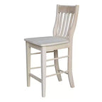 Tabouret de bar de 60,5 cm, hauteur comptoir de café, non fini – Bois dur, dossier à lattes