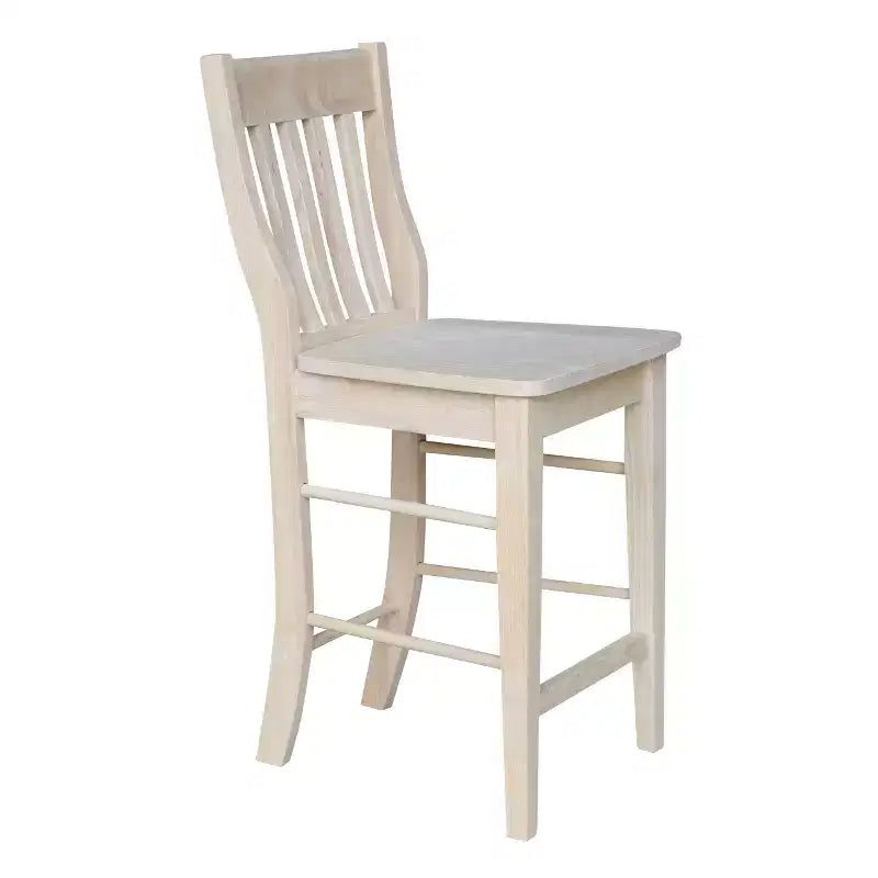 23.82" Cafe Counter Height Barstool Unfinished – Hardwood, Slat Back