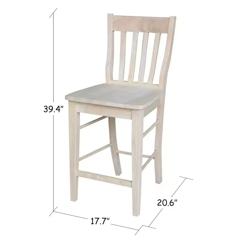 23.82" Cafe Counter Height Barstool Unfinished – Hardwood, Slat Back