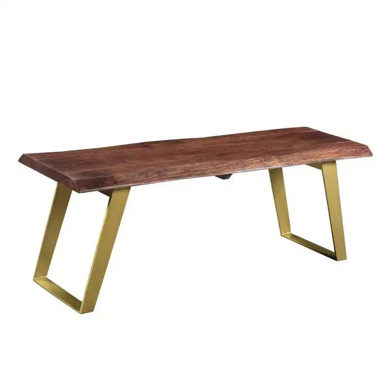 60" Sheesham Live Edge Solid Wood Bench with Iron Legs, Handcrafted in India
