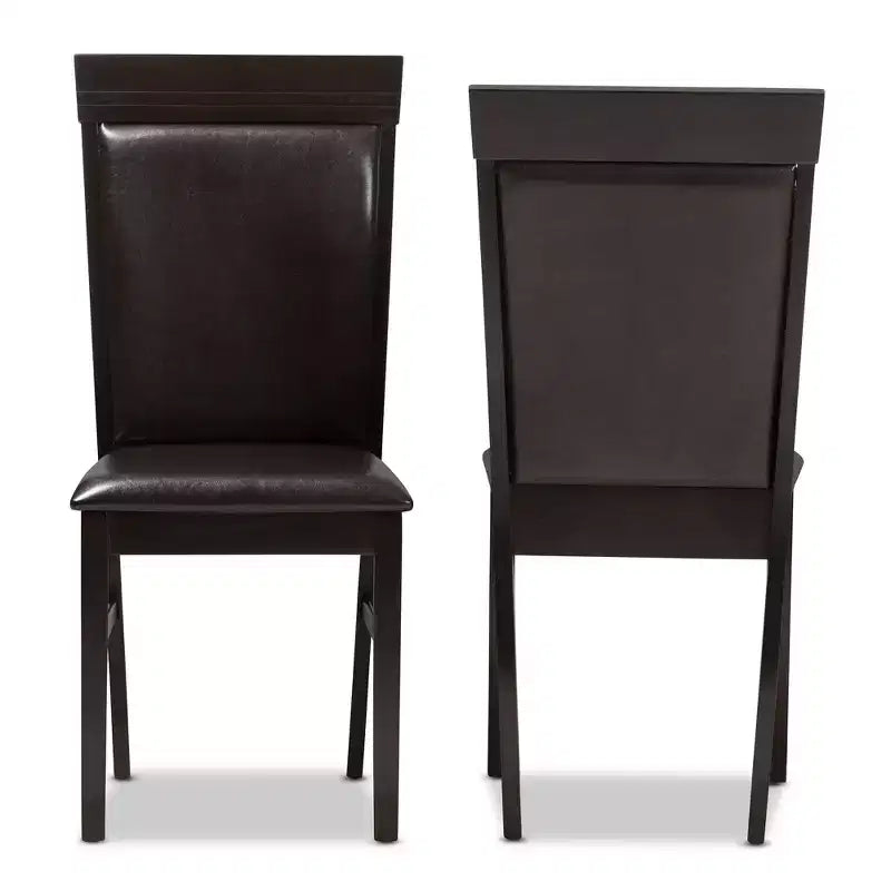 Set of 2 Modern Faux Leather Upholstered Dining Chairs Dark Brown