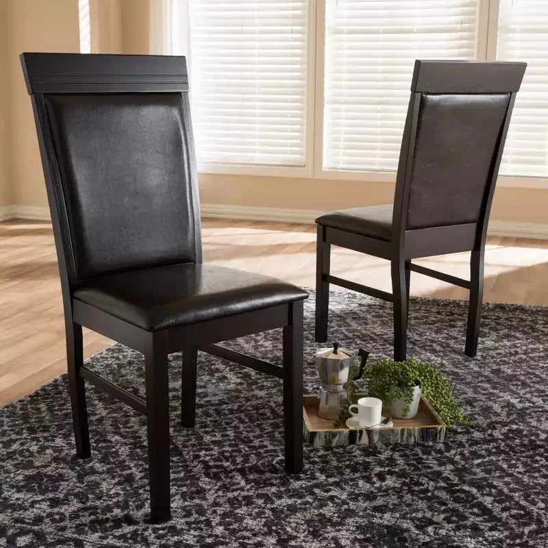 Set of 2 Modern Faux Leather Upholstered Dining Chairs Dark Brown