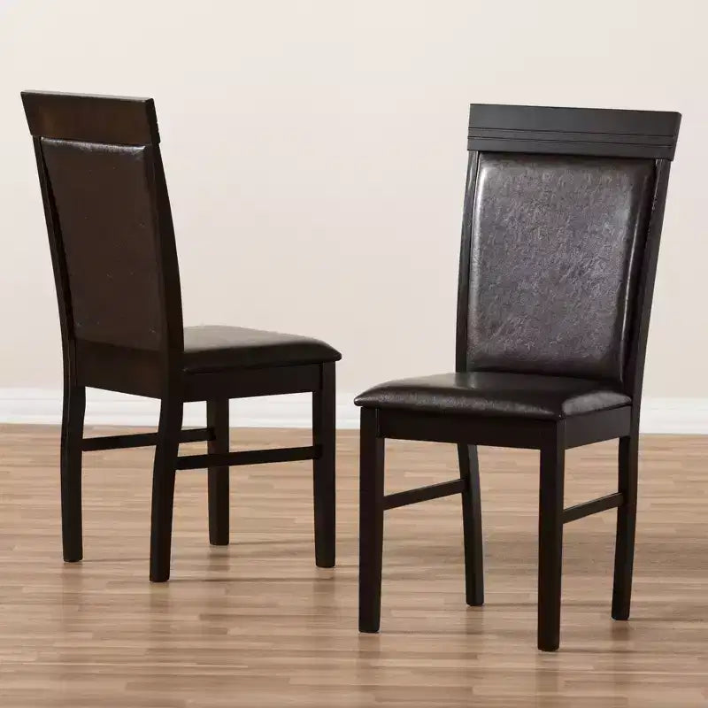 Set of 2 Modern Faux Leather Upholstered Dining Chairs Dark Brown