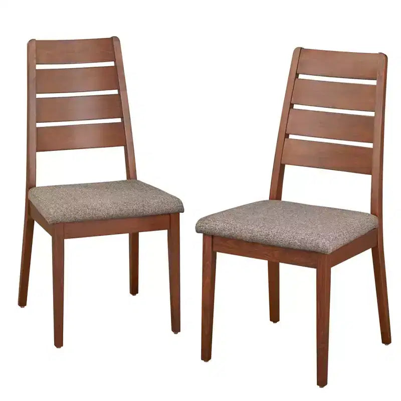 Set of 2 Mid-Century Dining Chairs Walnut: Beech Wood, Ladder Back Design, Gray Upholstery